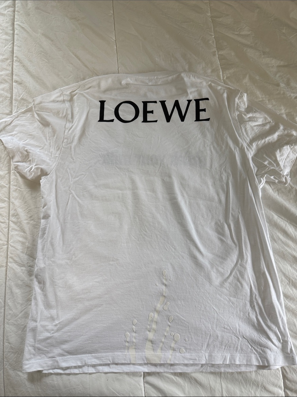 Loewe White Tee with Black Text and Cream Drip Detail - Picture 3 of 3